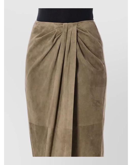 Ralph Lauren Natural Teegan Midi Skirt High Waist Suede