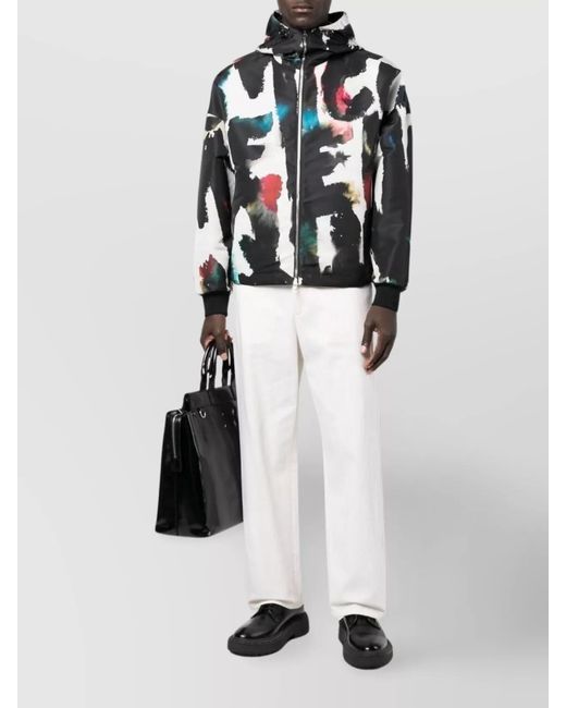 McQueen Black Graffiti-Print Hooded Windbreaker Jacket for men