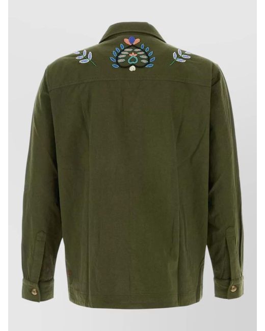 BAZISZT Green Cotton Shirt Jacket for men
