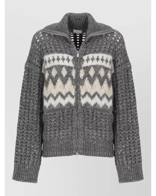 Peserico Gray Sequined Long-Sleeve High-Neck Jacket