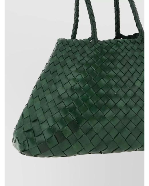 Dragon Diffusion Green Santa Croce Small Leather Woven Tote Bag