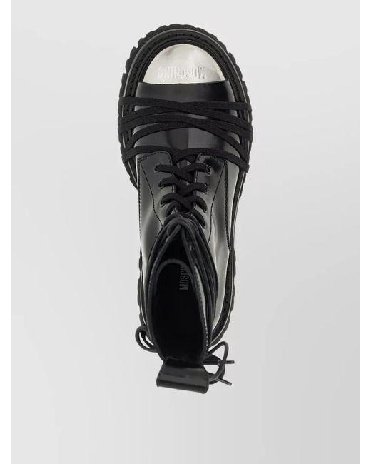 Moschino Black Leather Combat Boots