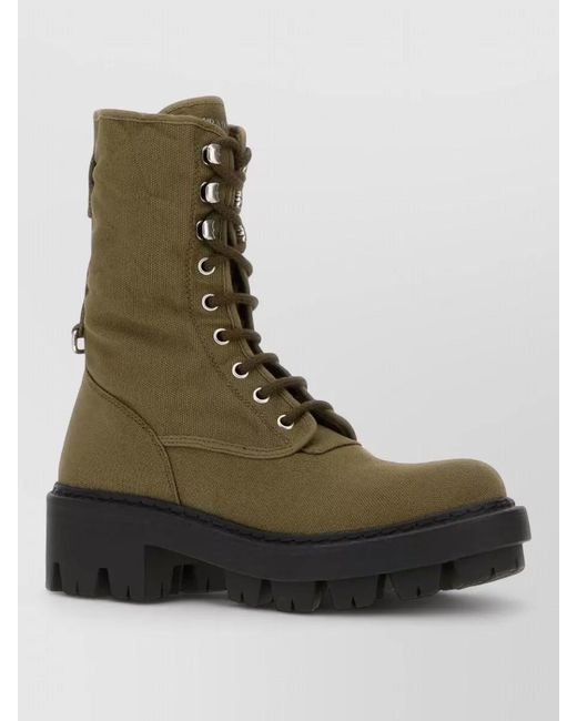 Prada Green Canvas Ankle Boots Chunky Sole Eyelets