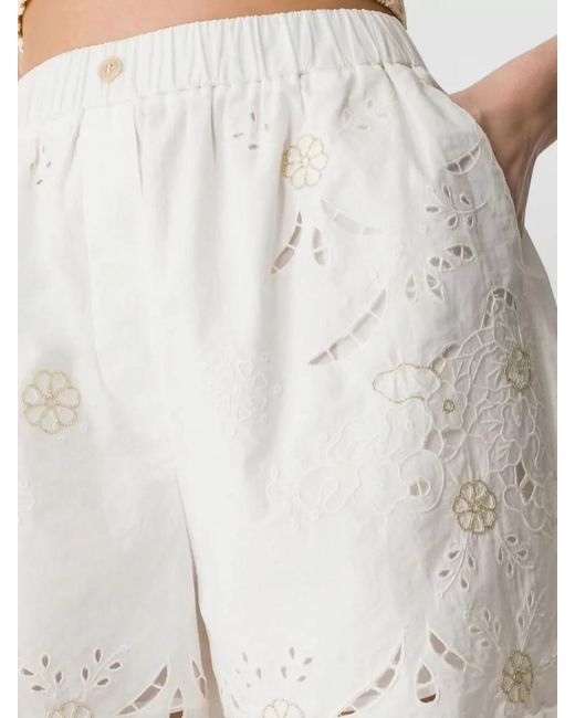 Forte_forte White Cotton Shorts Eyelet Embroidery Scalloped Hem