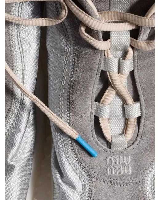 Miu Miu Metallic Nylon Suede Sneakers Modern Sporty Design