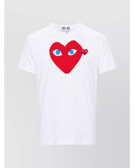 Comme des Garçons White Heart Print Crew Neck T-Shirt for men