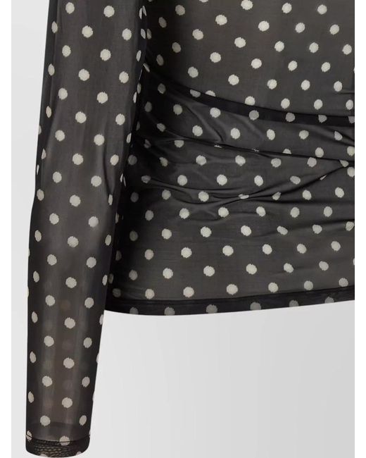 Ganni Black Printed Sheer Slim-Fit Long-Sleeve Top