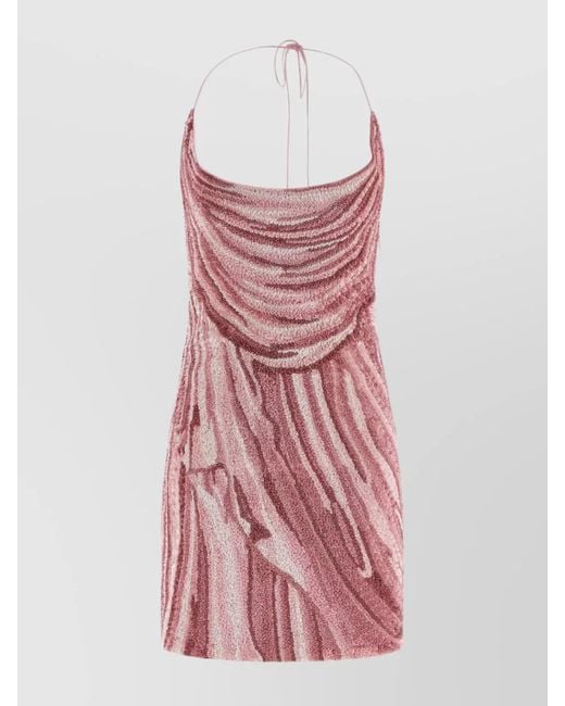Balmain Pink Draped Halter Neck Mini Dress With Sequins