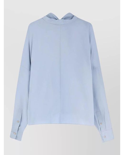 Alysi Blue Cotton Shirt Bow Detail V Neckline