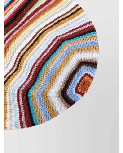 Paul Smith Gray Striped Knitted Hat With Turn-Up Brim for men