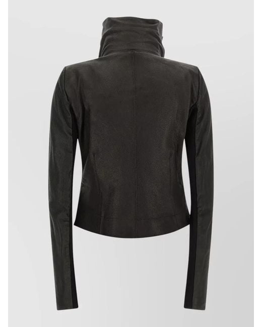 Rick Owens Black Biker Jacket Fitted Silhouette Textured Fabric