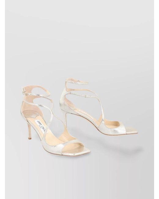 Jimmy Choo White Leather Sandals With Metallic Finish And Stiletto Heel