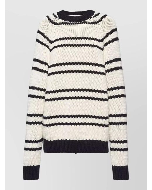 Miu Miu Gray Cotton Jersey Crew Neck Striped Knit