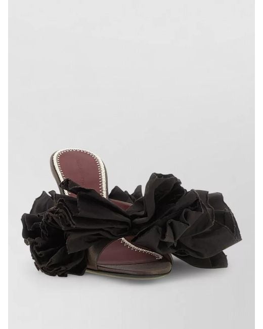 Magda Butrym Black Taffeta Mule Ruffled Flowers Open Toe