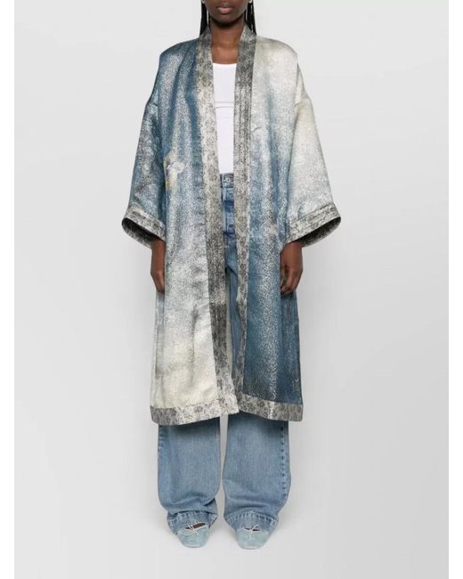 Pierre Louis Mascia Blue Floral Print Knee-Length Kimono Jacket