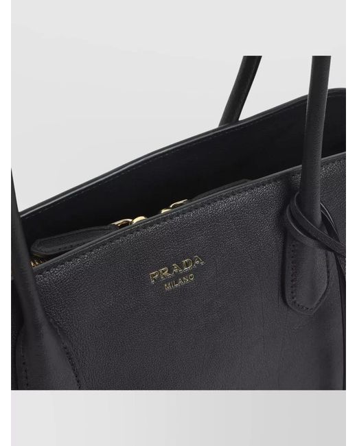 Prada Black Leather Shopping Tote Bag Detachable Strap