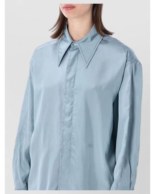 Bottega Veneta Blue Satin Shirt Jacket Long Sleeves Collar