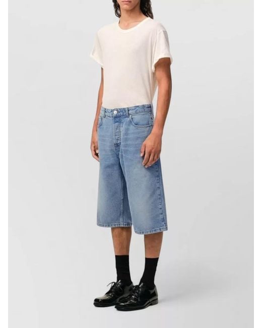 AMI Blue Denim Regular-Fit Bermuda Shorts for men