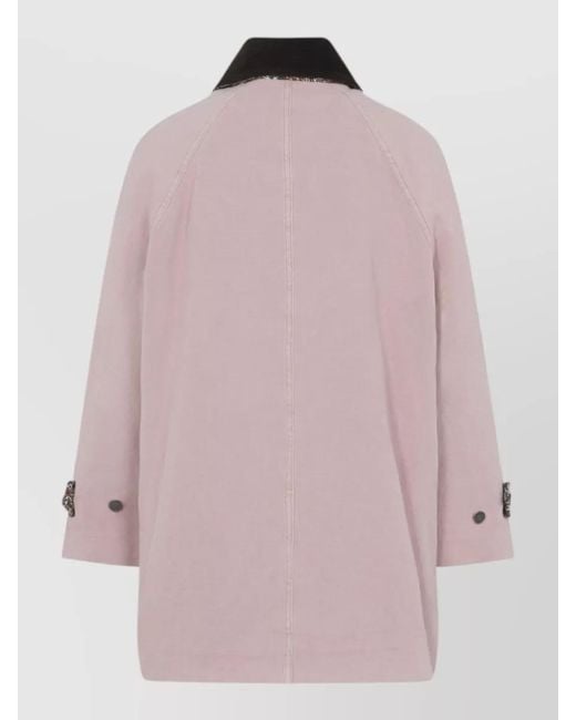 Valentino Pink Caban Denim Jacket Straight Hem Flower Cuffs