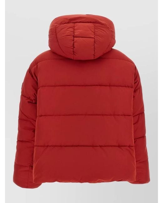 Pinko Red Down Jacket Hood High Collar Long Sleeves