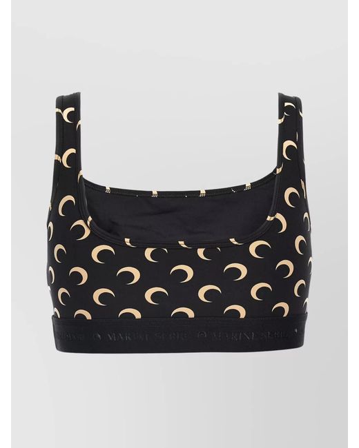 MARINE SERRE Black Printed Jersey Sports Bra