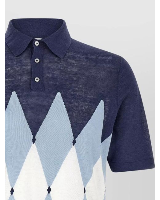 Ballantyne Blue Argyle Pattern Polo Collar Knit Top for men