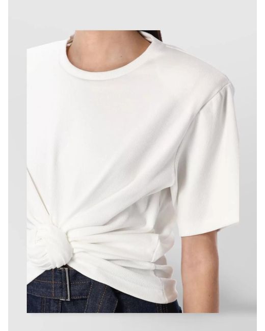 Magda Butrym White Ribbed Knotted Jersey T-Shirt