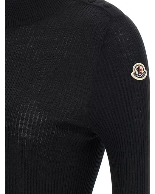 Moncler Black Logo High Neck Ribbed Knit Sweater