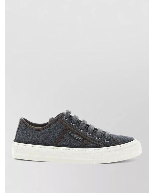 Brunello Cucinelli Gray Lace Up Sneakers Wool Upper Sole