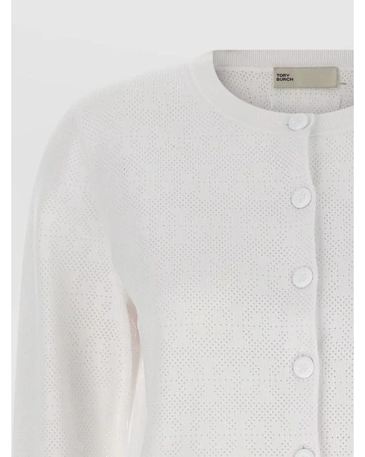 Tory Burch White Pointelle Cardigan