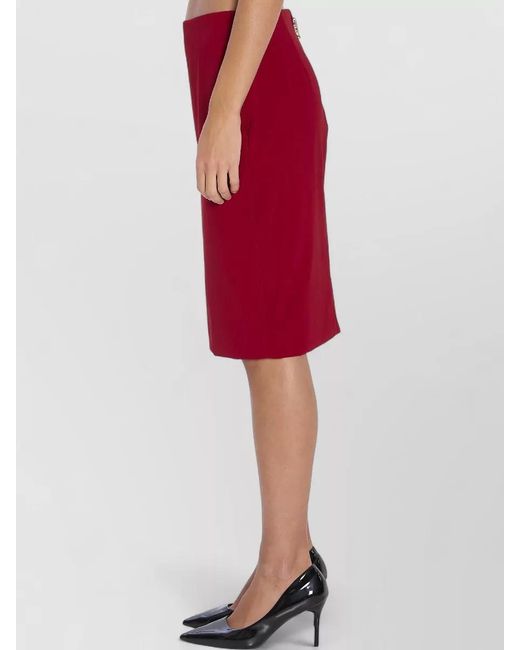 Saint Laurent Red Satin Mid-Rise Pencil Skirt