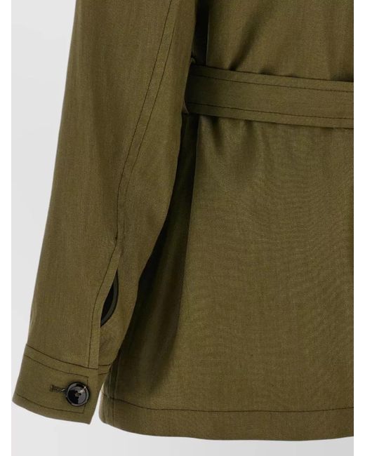 Tagliatore Green Linen Blend Belted Single-Breasted Coat