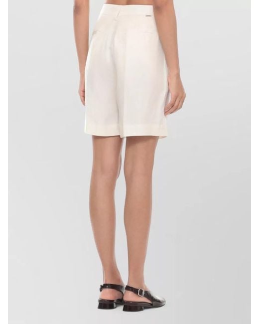 Woolrich Natural Pleated Front Linen Blend Tailored Shorts