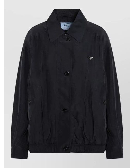 Prada Blue Collared Jacket Elasticated Hem Front Pockets