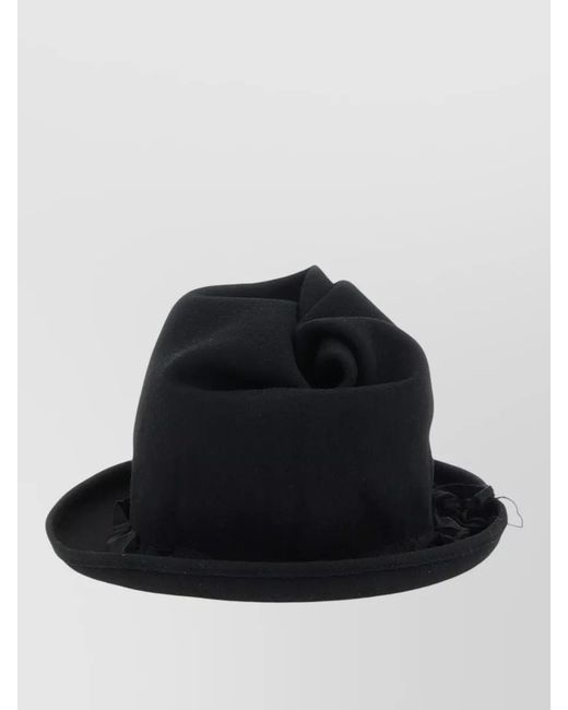 Yohji Yamamoto Black Crown Hat Fitted Silhouette Ruffled Detail for men