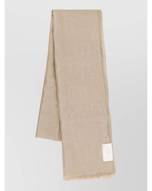 Brunello Cucinelli Natural Linen Lurex Scarf Fringed Edges Lightweight