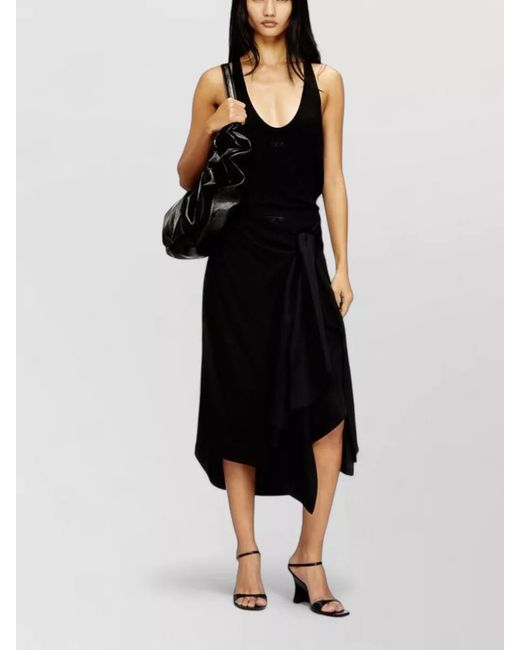 DIESEL Black Asymmetric Wrap Midi Skirt Tie Detail