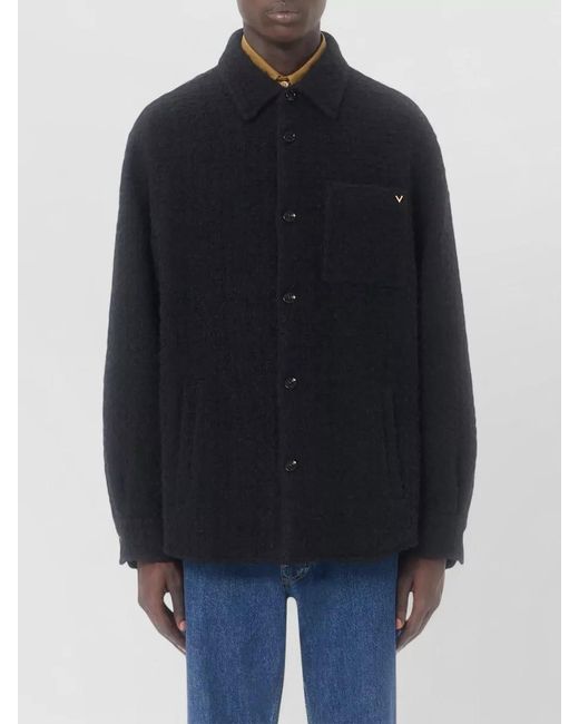 Valentino Blue Textured High-Neck Shirt Jacket for men