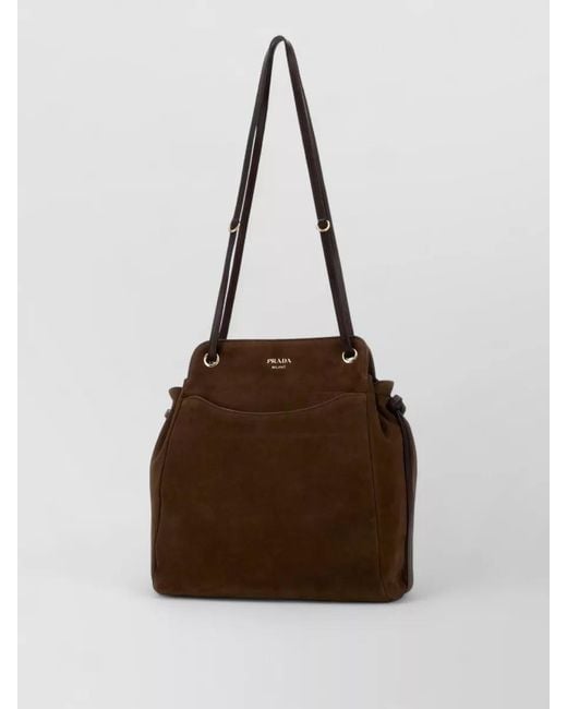 Prada Brown Suede Medium Carry Bucket Shoulder Bag