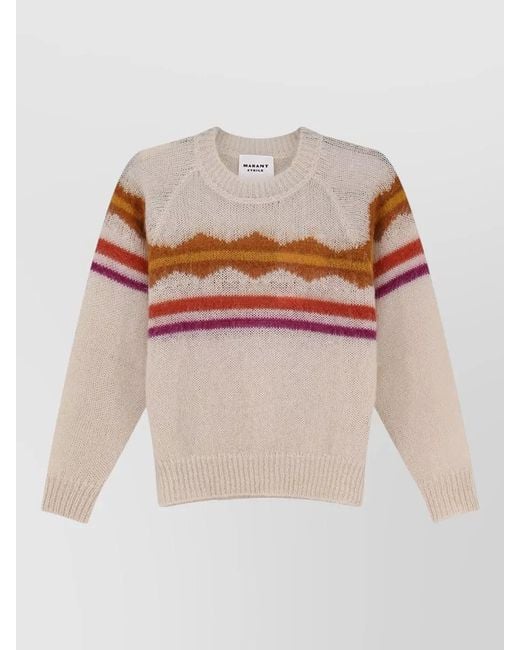 Isabel Marant Pink Monette Striped Mohair Cashmere Crew Sweater