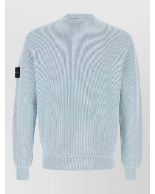 Stone Island Blue Cotton Crew Neck Sweater Long Sleeves for men
