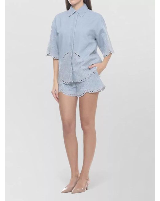Zimmermann Blue Denim Embroidered Tailored Shorts
