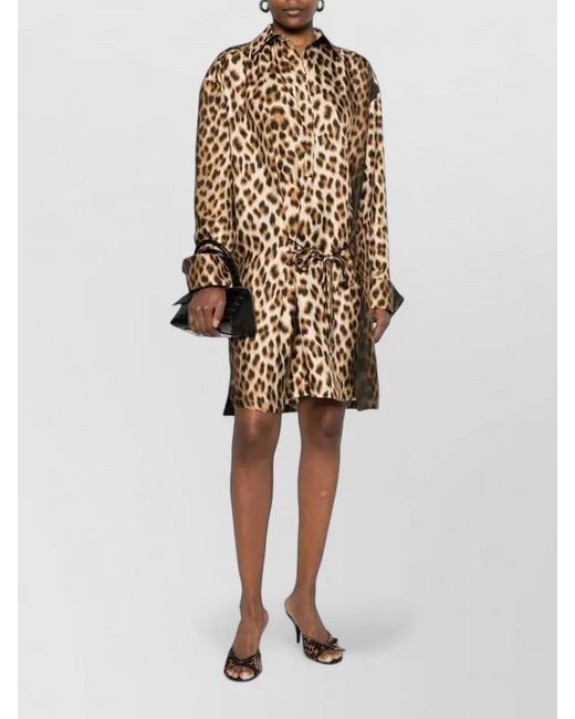 Sportmax Natural Silk Leopard-Print Lace-Trim Knot-Detail Midi Dress