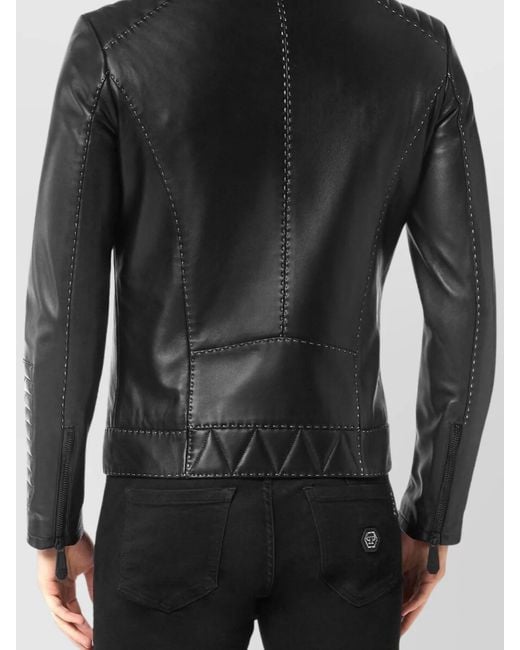 Philipp Plein Black Leather Biker Jacket for men