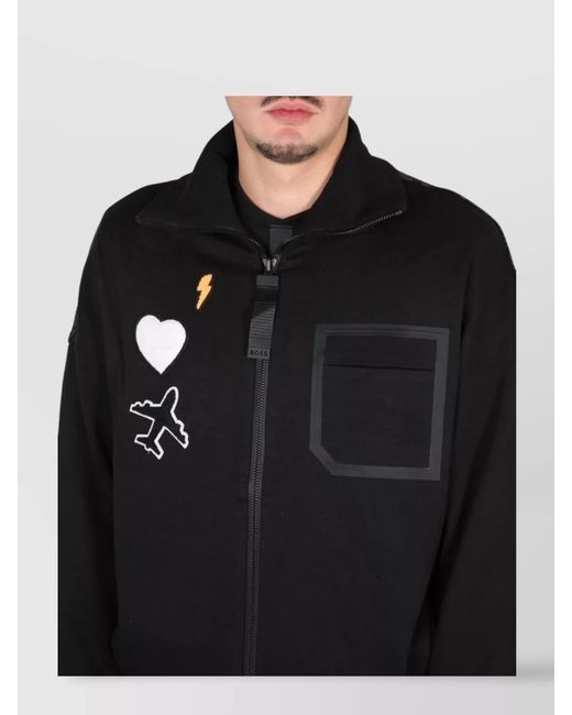 Boss Black High Neck Zip Cotton Sweatshirt for men
