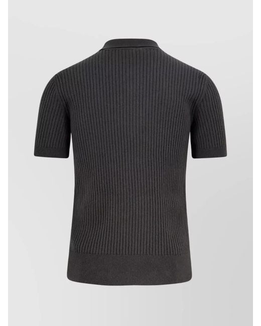 Gucci Gray Wool Cashmere Rib-Knit Polo Shirt for men