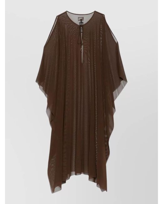 Fisico Brown Mesh Kaftan Dress Cold Shoulder Design