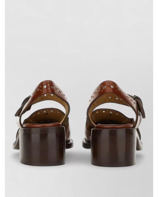 Hereu Brown Slingback Moccasin Sandals Block Heel Square Toe