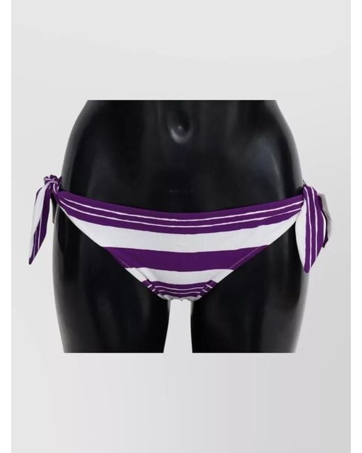 Dolce & Gabbana Black Low Rise Striped Beachwear Bikini Bottom Ties