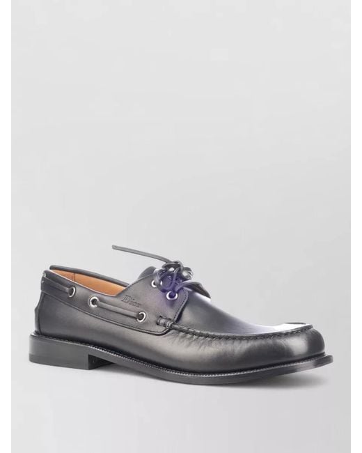 Dior Gray Boat Shoes Contrast Stitching Metal Eyelets Design for men